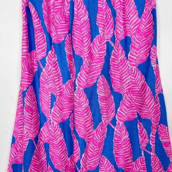Vineyard Vines Size 00 Pink Blue Palm Print Maxi Dress Cross Strap Linen Blend - Picture 4 of 11